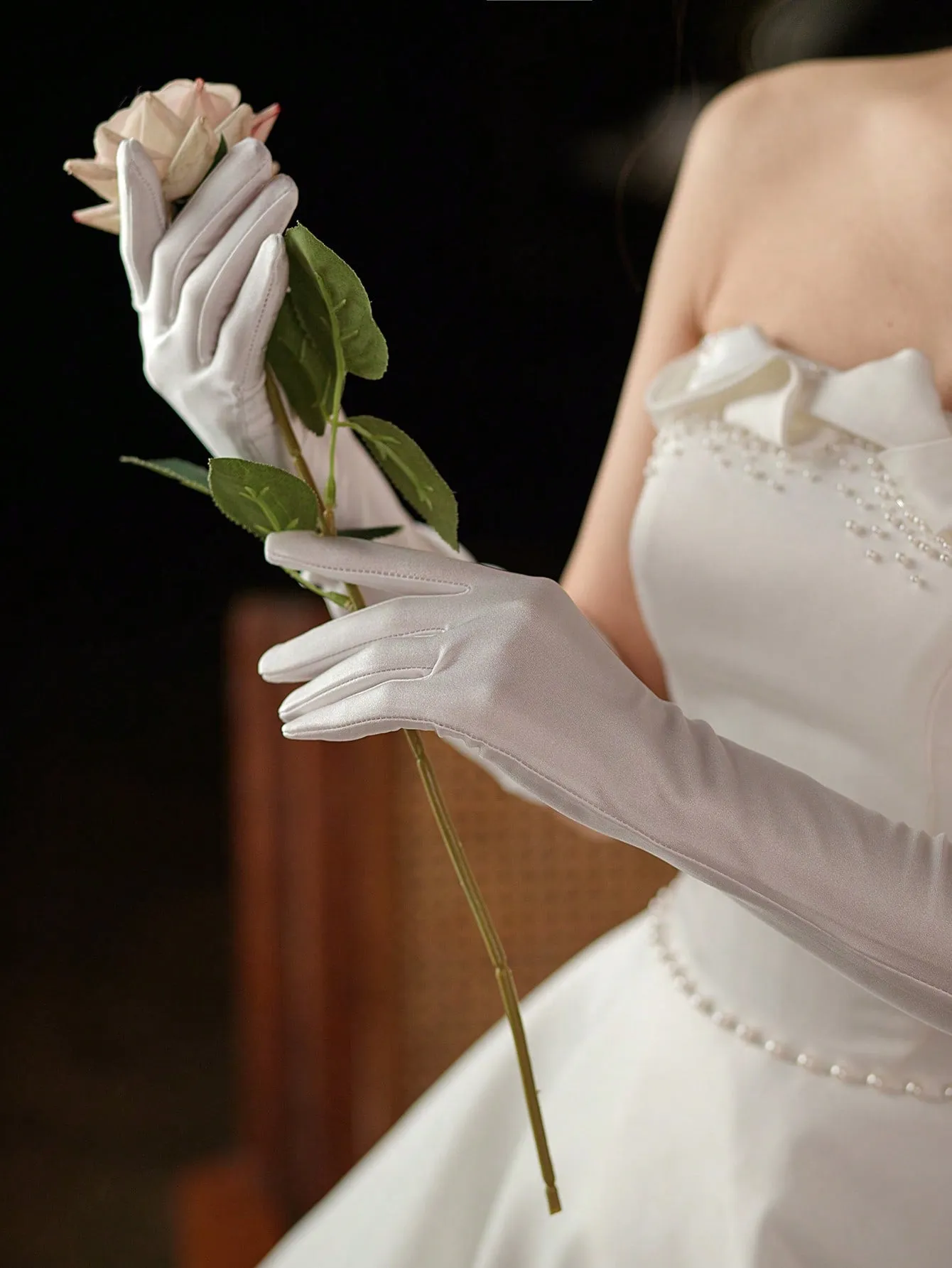 1pair Fashionable &  Gothic Style Party Dress Rose Lace Gloves For Women Bow