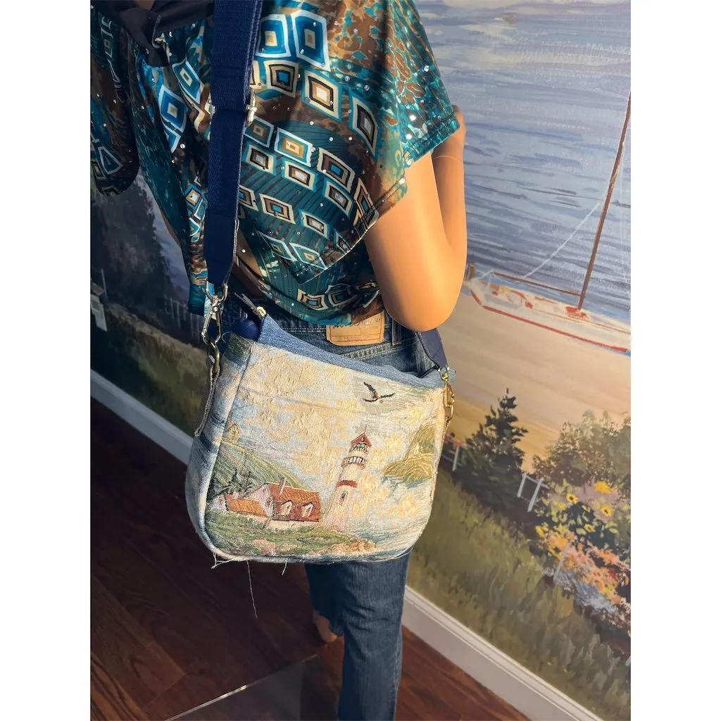 Carla Women's Multicolor Canvas Tapestry Shoulder Bag Coastal Theme (C810-22)