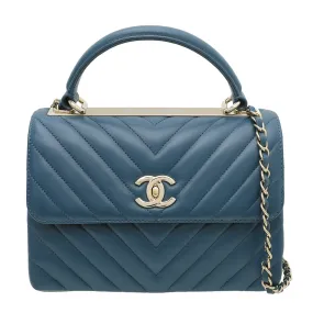 Chanel Blue CC Chevron Trendy Top Handle Small Bag