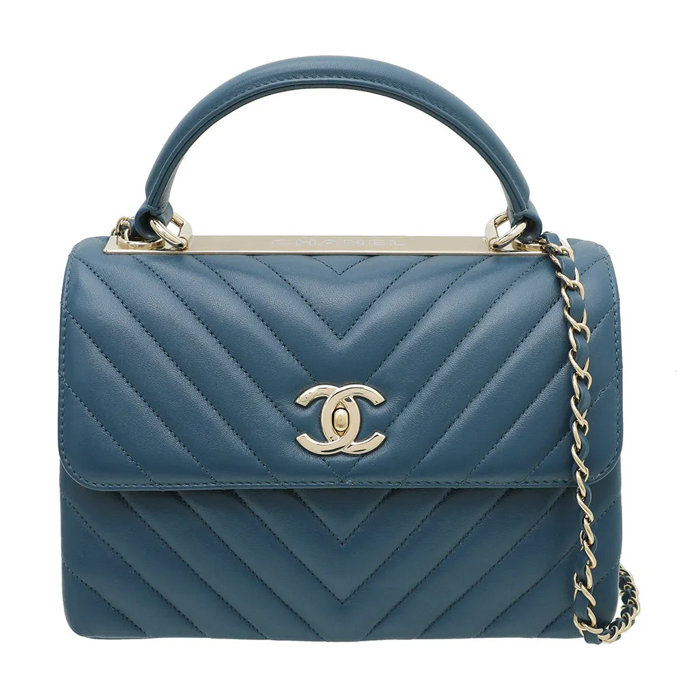 Chanel Blue CC Chevron Trendy Top Handle Small Bag