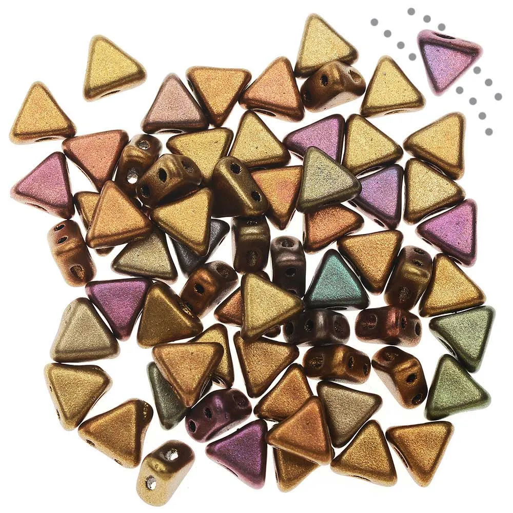 Czech Glass Kheops par Puca, 2-Hole Triangle Beads 6mm, Yellow Gold Metallic Iris (9 Grams)