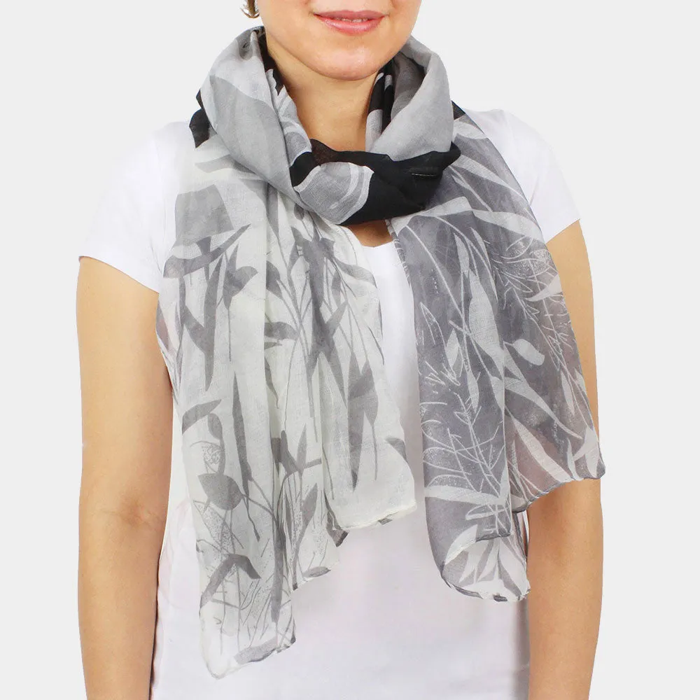 Floral Print Scarf-Grey