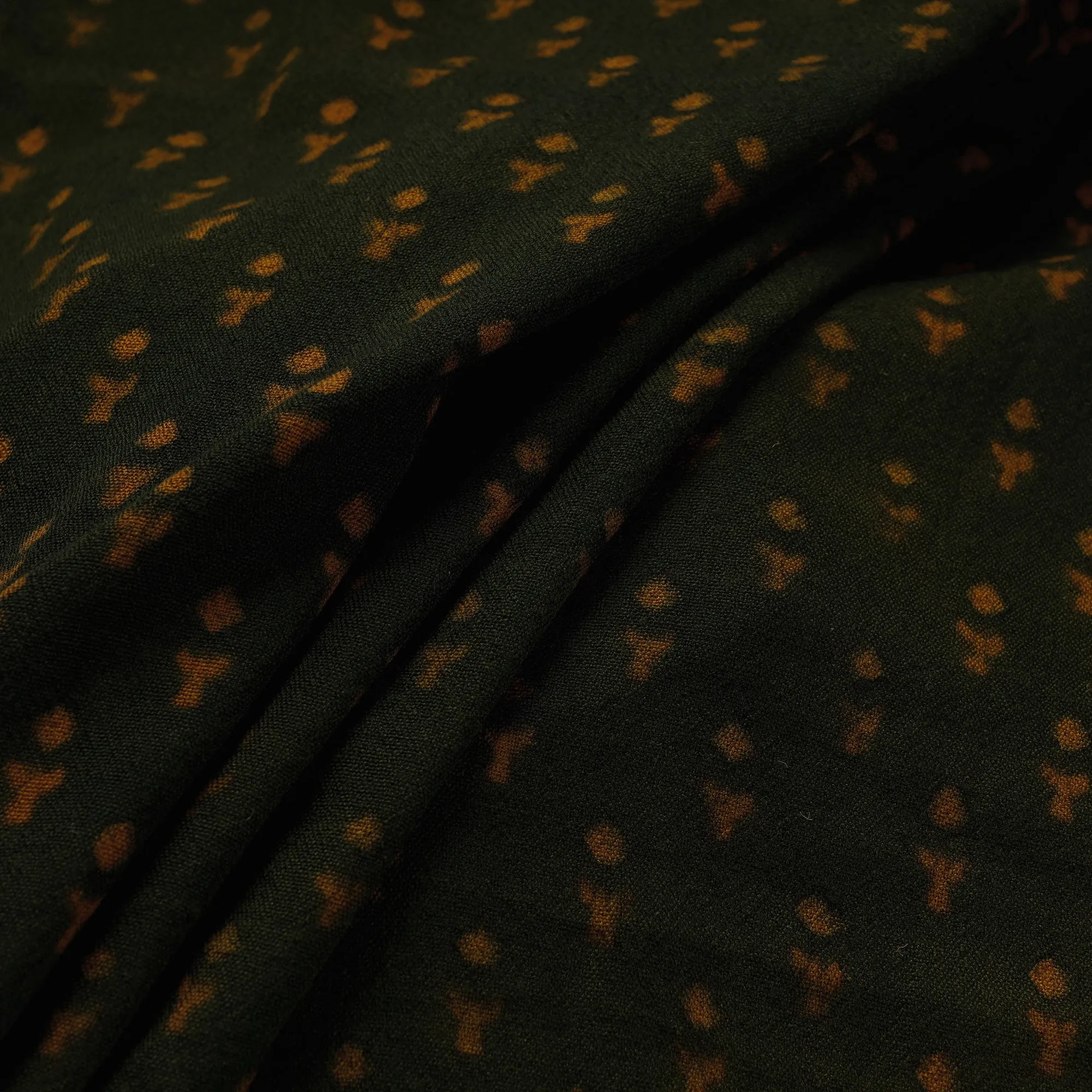 Green & Yellow Butti's Pure Wool Handloom Ajrakh Hand Block Printed Fabric