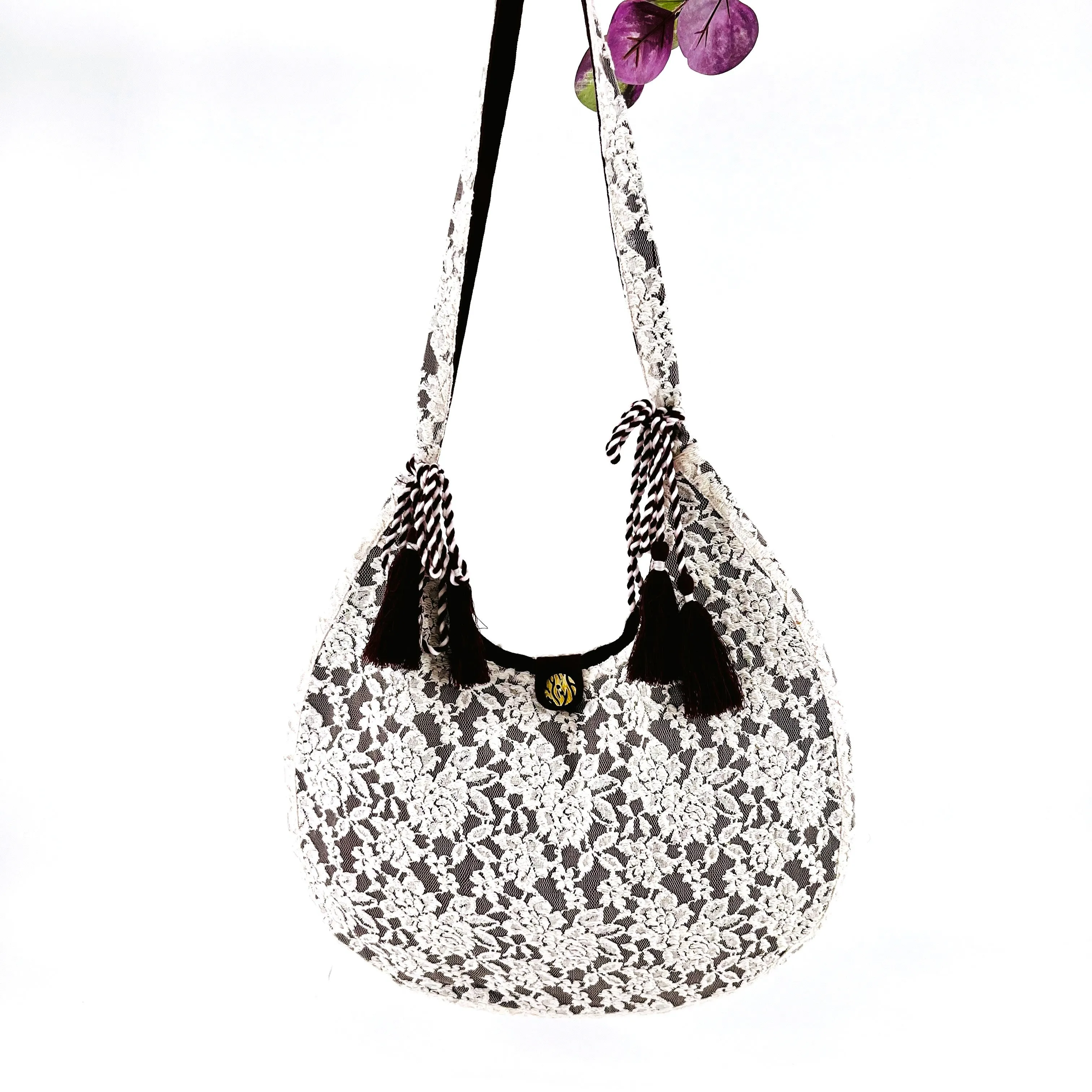 Lace and Canvas Shoulder Bags | Ivory Peach