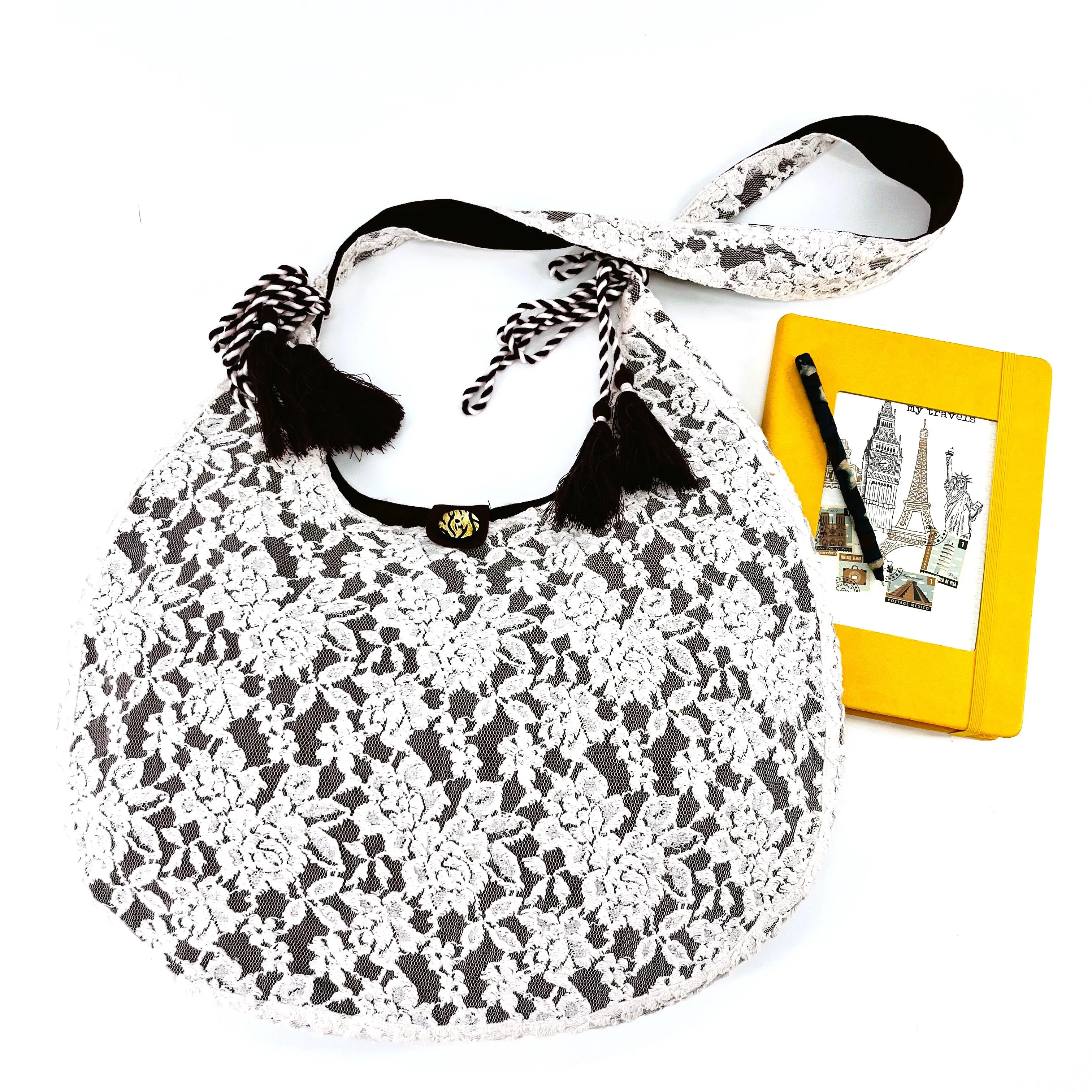 Lace and Canvas Shoulder Bags | Ivory Peach
