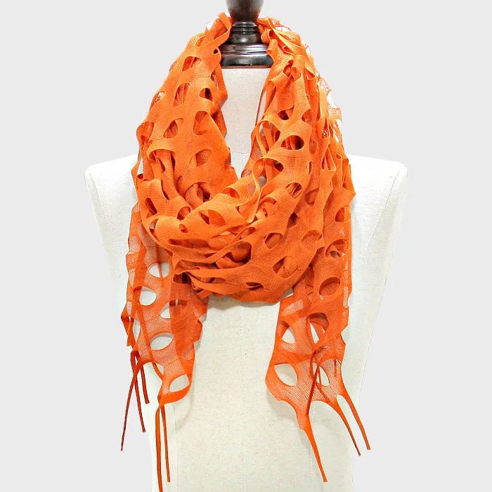 Laser Cut Hole Fringe Scarf-Orange