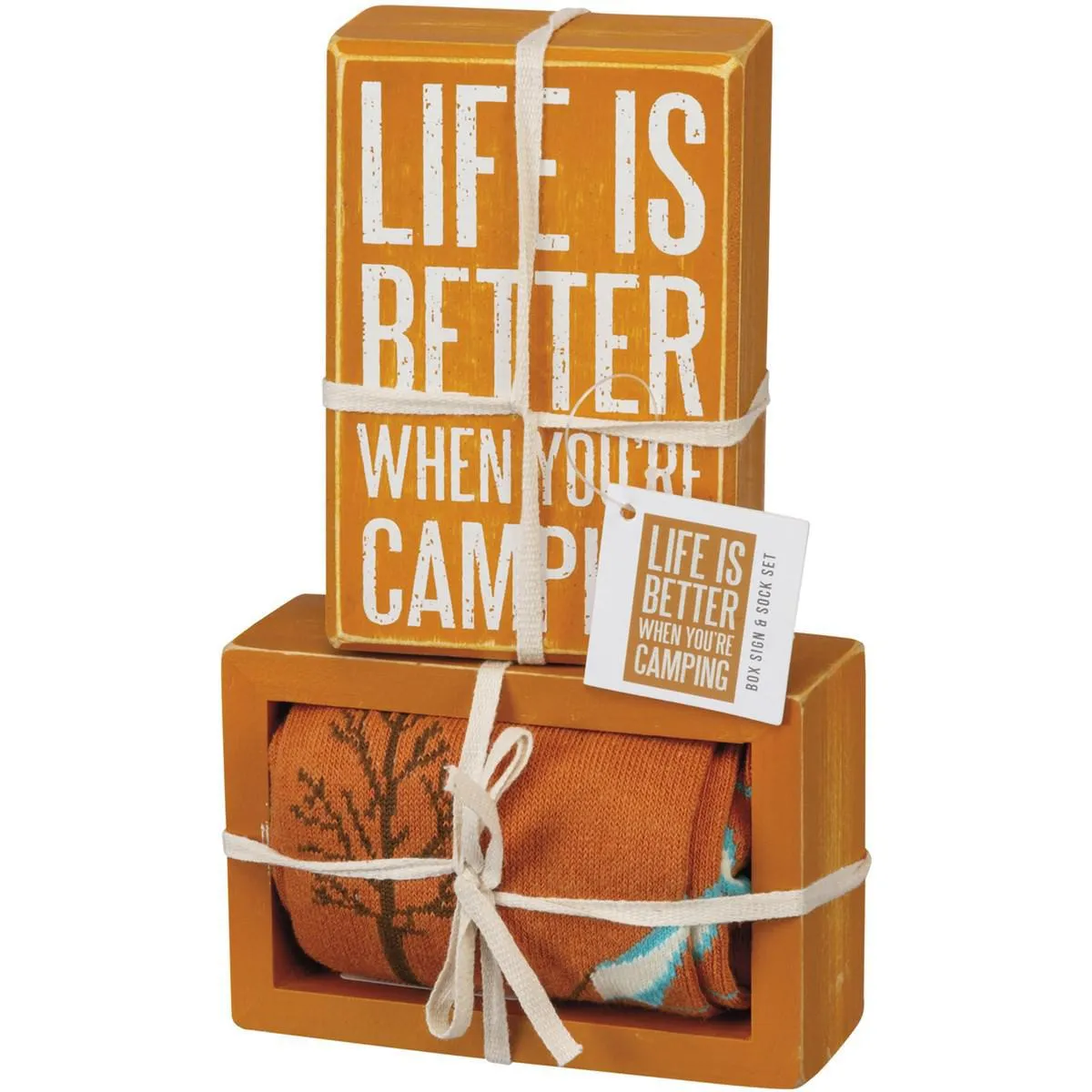LIFE IS BETTER CAMPING BOX SIGN & SOCK SET