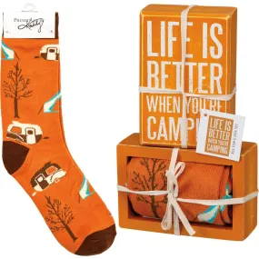 LIFE IS BETTER CAMPING BOX SIGN & SOCK SET