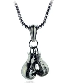 N1212 Gun Metal Boxing Gloves Necklace