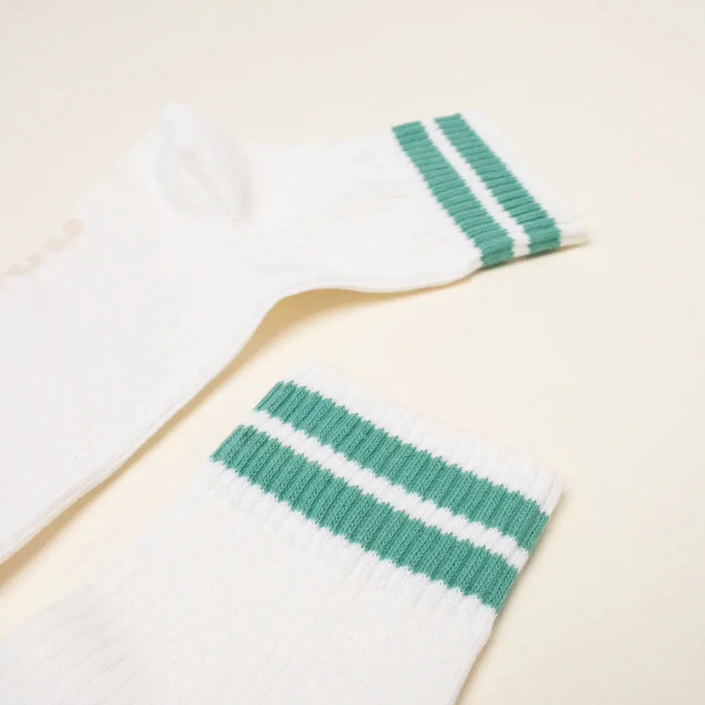 Organic Cotton Ankle Socks with Green Stripes