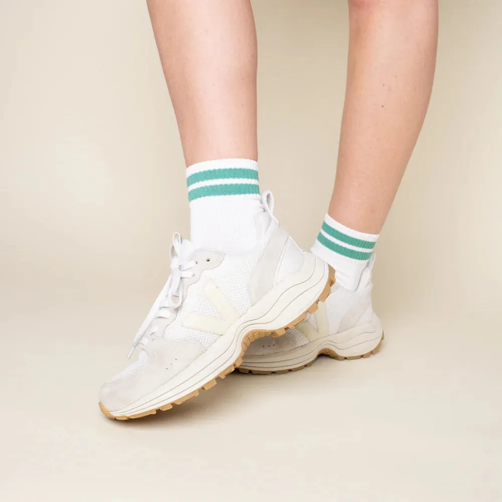 Organic Cotton Ankle Socks with Green Stripes