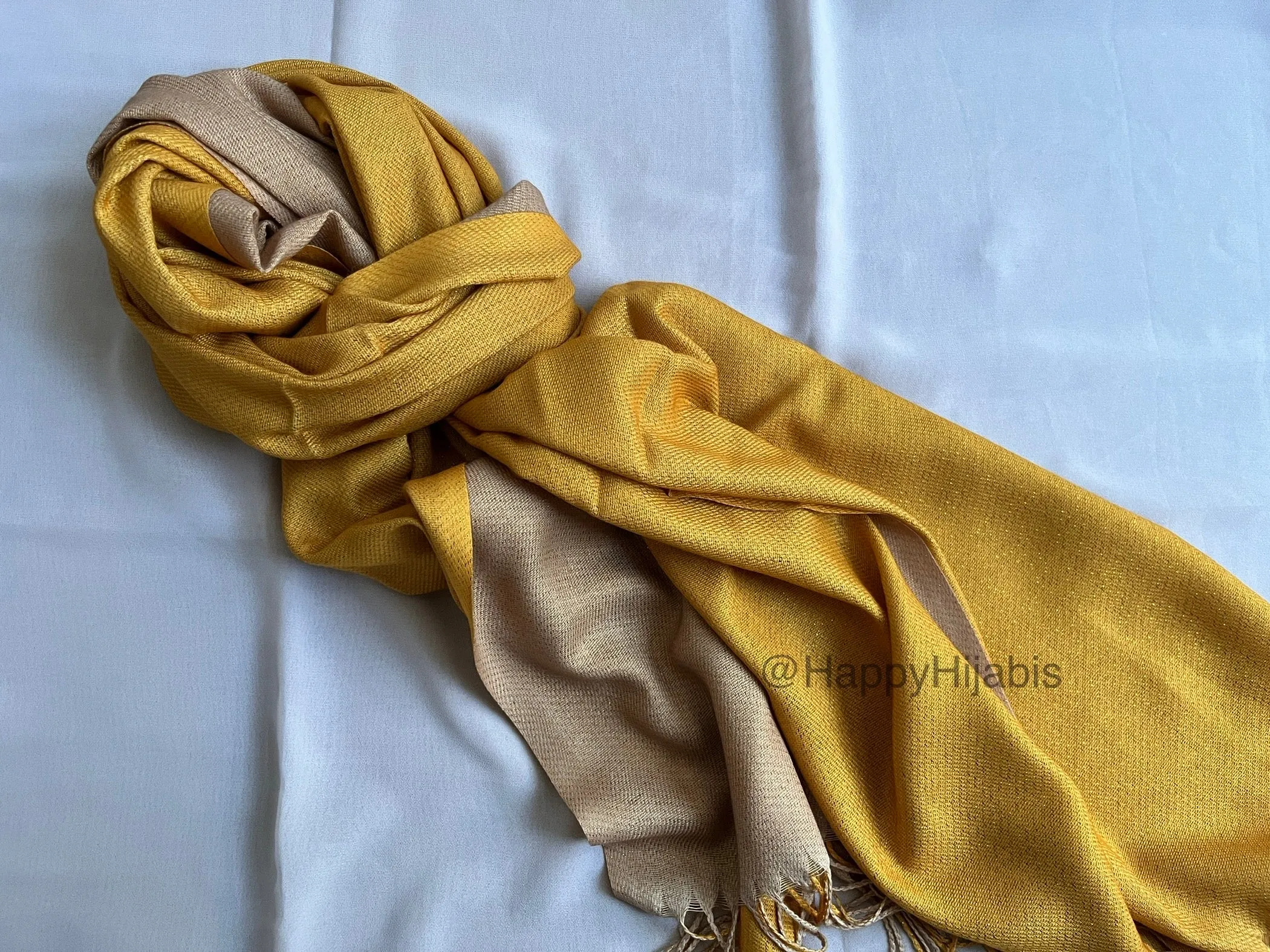 Reversible Moonlight Pashmina- Mustard Cream