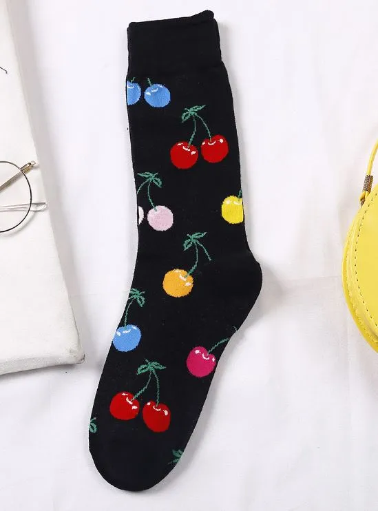 SF227 Black Colorful Cherries Socks