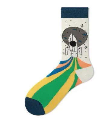SF251 White Colorful Rocket Ship Socks