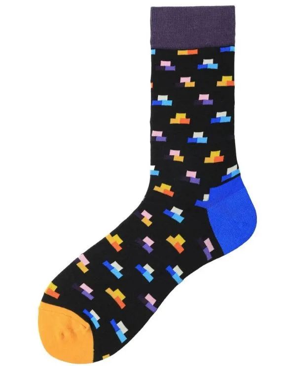 SF517 Black Colorful Blocks Socks