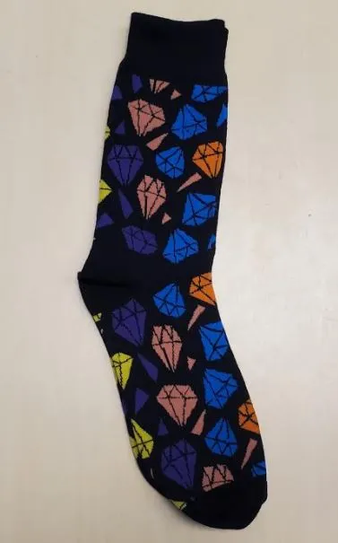 SF886 Black Colorful Diamonds Socks