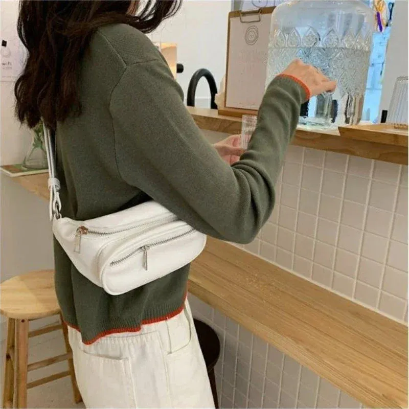 UAKISS  -  2024 Vintage Japanese White Casual Chest Bag Women Chain Trendy Punk Crossbody Bags Korean Fashion Simple Y2k Aesthetic Shoulder