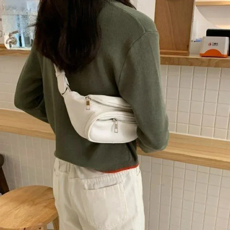 UAKISS  -  2024 Vintage Japanese White Casual Chest Bag Women Chain Trendy Punk Crossbody Bags Korean Fashion Simple Y2k Aesthetic Shoulder