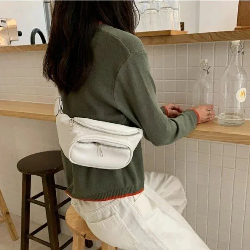 UAKISS  -  2024 Vintage Japanese White Casual Chest Bag Women Chain Trendy Punk Crossbody Bags Korean Fashion Simple Y2k Aesthetic Shoulder