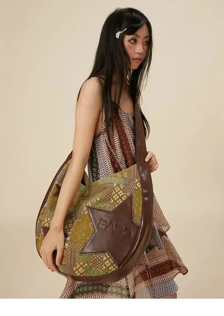 UAKISS  -  2024 Y2k Aesthetic Personality Star Tote Bags Canvas Streetwear High-capacity Shoulder  Trendy Women Harajuku Handbags Crossbody