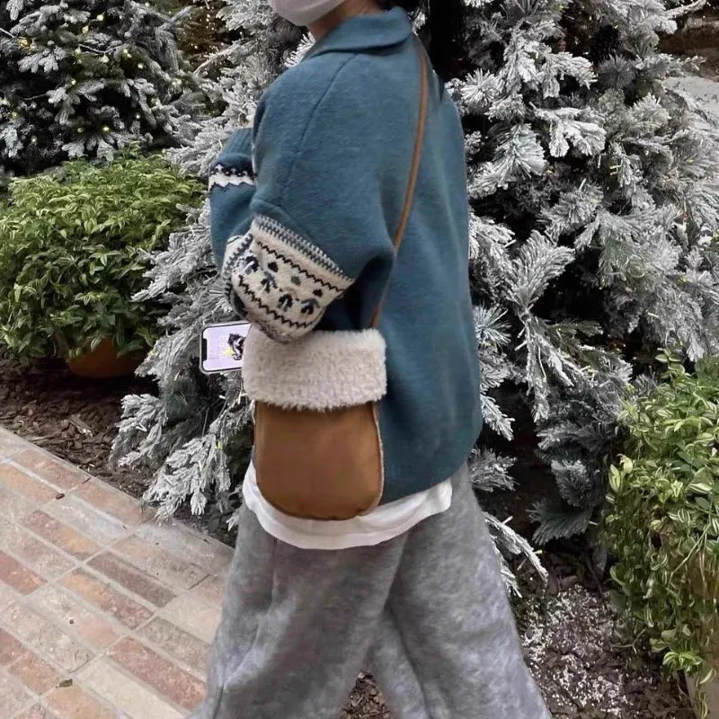 UAKISS  -  Japanese Women Fluffy Fashion Shoulder Bag Casual All Match Trendy Mini Cellphone Bags Vintage Y2k Aesthetic Handbags Crossbody