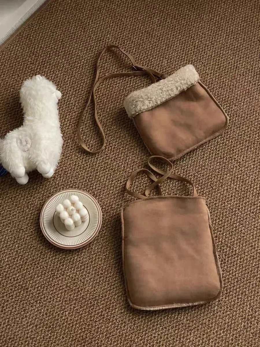 UAKISS  -  Japanese Women Fluffy Fashion Shoulder Bag Casual All Match Trendy Mini Cellphone Bags Vintage Y2k Aesthetic Handbags Crossbody