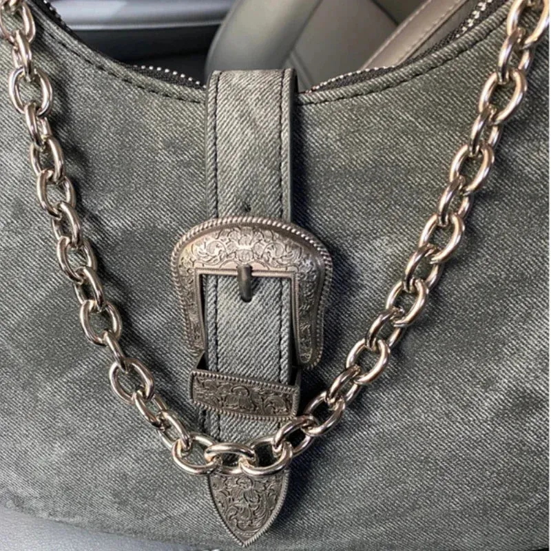 UAKISS  -  Luxury Design Vintage Streetwear Women Underarm Bag Korean Trendy Y2k Casual Handbags Fashion All Match Chic Chain Shoulder Bags
