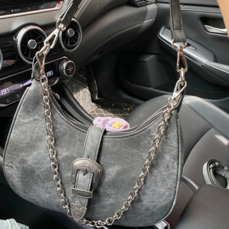 UAKISS  -  Luxury Design Vintage Streetwear Women Underarm Bag Korean Trendy Y2k Casual Handbags Fashion All Match Chic Chain Shoulder Bags