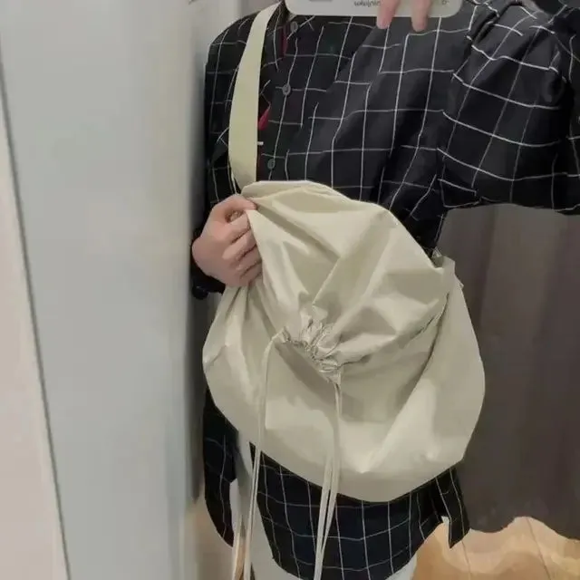 UAKISS  -  New Solid Men Women Drawstring Crossbody Bag Casual Simple Trendy All Match Handbags Fashion Y2k Aesthetic Shoulder Bags Korean
