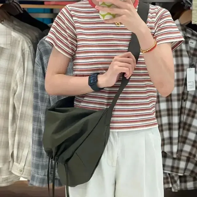 UAKISS  -  New Solid Men Women Drawstring Crossbody Bag Casual Simple Trendy All Match Handbags Fashion Y2k Aesthetic Shoulder Bags Korean