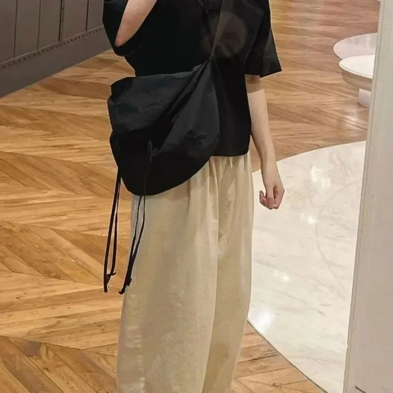 UAKISS  -  New Solid Men Women Drawstring Crossbody Bag Casual Simple Trendy All Match Handbags Fashion Y2k Aesthetic Shoulder Bags Korean