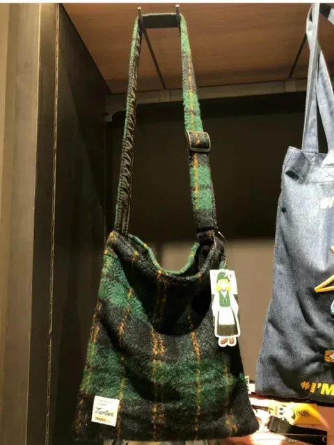 UAKISS  -  Tote Bags for Women Trendy Y2k Aesthetic Grunge Vintage Plaid Shoulder Handbags Casual All Match Ins High-capacity Crossbody Bag
