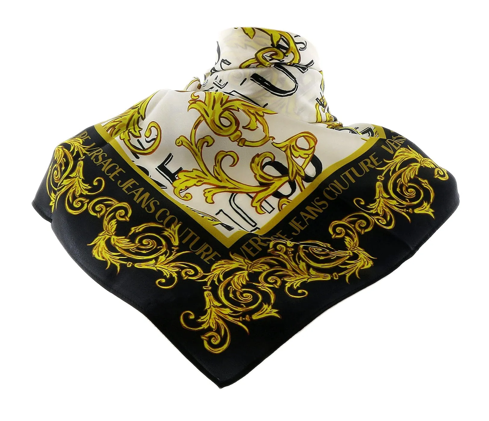 Versace Jeans Couture White/Gold Signature Baroque Print Medium Square Scarf