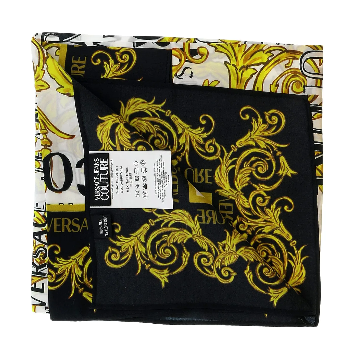 Versace Jeans Couture White/Gold Signature Baroque Print Medium Square Scarf
